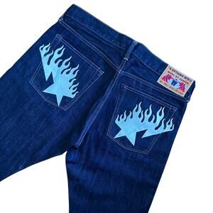 32" x 32" M Bape Flame Sta Printed Dark Wash Jeans